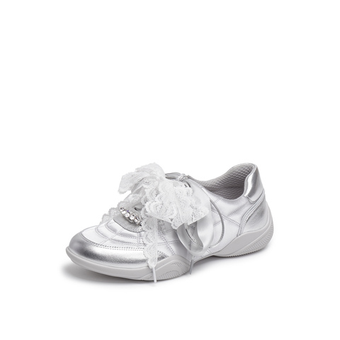 真美诗2025年秋季新款水晶珠串蝴蝶结丝带牛皮运动休闲鞋Y1N04CM5