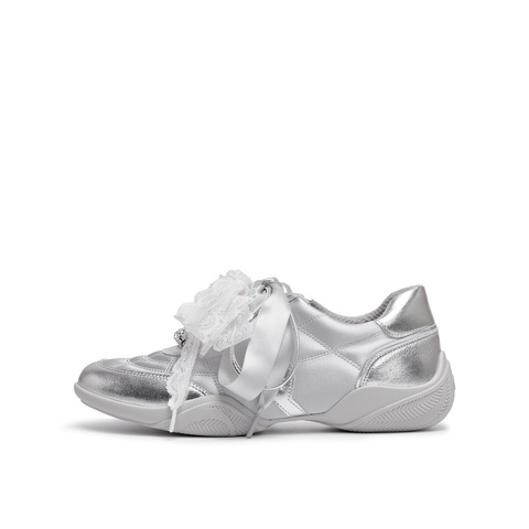 真美诗2025年秋季新款水晶珠串蝴蝶结丝带牛皮运动休闲鞋Y1N04CM5