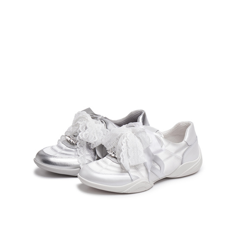 真美诗2025年秋季新款水晶珠串蝴蝶结丝带牛皮运动休闲鞋Y1N04CM5