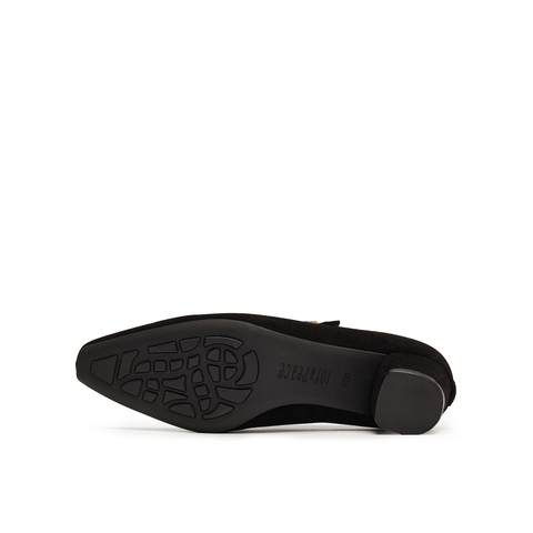 真美诗2025年秋季新款优雅老钱风虎眼石针扣羊绒单鞋69797CM5