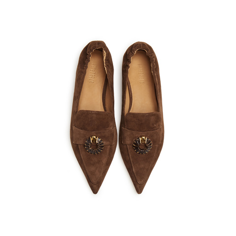 真美诗2025年秋季新款优雅低调老钱风尖头羊皮乐福鞋YYV08CA5