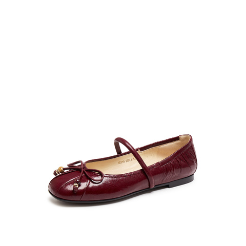 真美诗2025年秋季新款优雅甜美芭蕾风羊皮革玛丽珍女鞋8T319CQ5