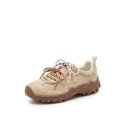 真美诗2025秋季新款细腻牛绒撞色双鞋带运动休闲鞋女24127CM5