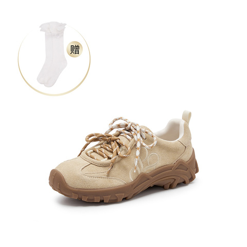 真美诗2025秋季新款细腻牛绒撞色双鞋带运动休闲鞋女24127CM5