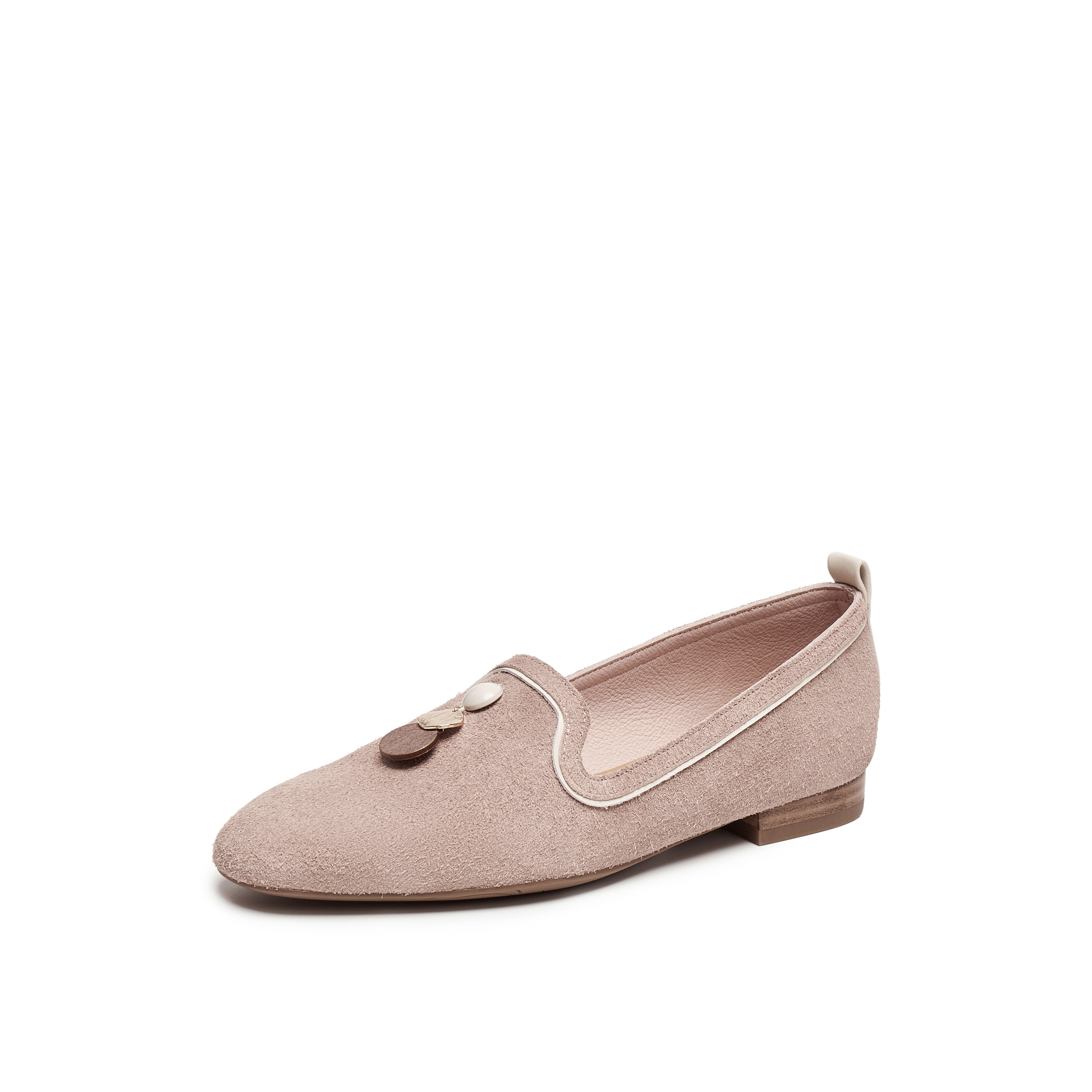 真美诗2025秋季新款细腻牛绒复古方圆头木质纹低跟单鞋YOK78CA5