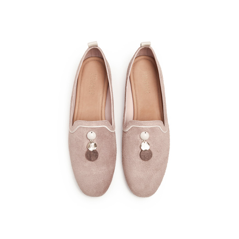 真美诗2025秋季新款细腻牛绒复古方圆头木质纹低跟单鞋YOK78CA5