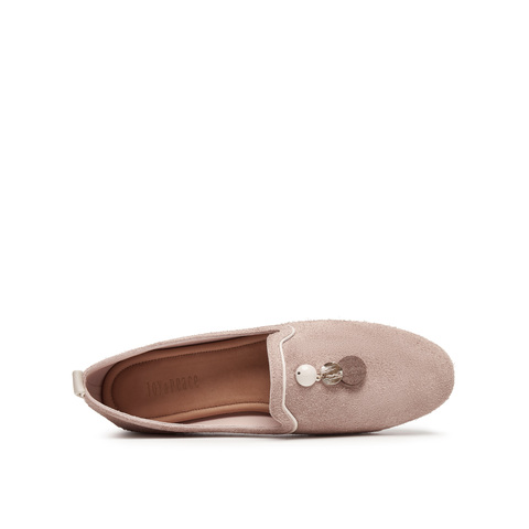 真美诗2025秋季新款细腻牛绒复古方圆头木质纹低跟单鞋YOK78CA5