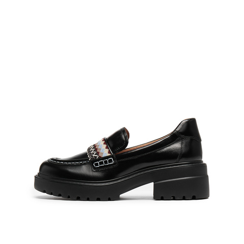 真美诗2025年秋季新款费尔岛风彩色织带厚底牛皮乐福鞋Y1O04CA5