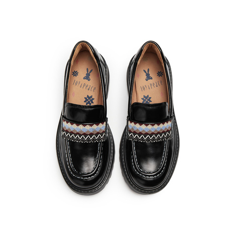 真美诗2025年秋季新款费尔岛风彩色织带厚底牛皮乐福鞋Y1O04CA5