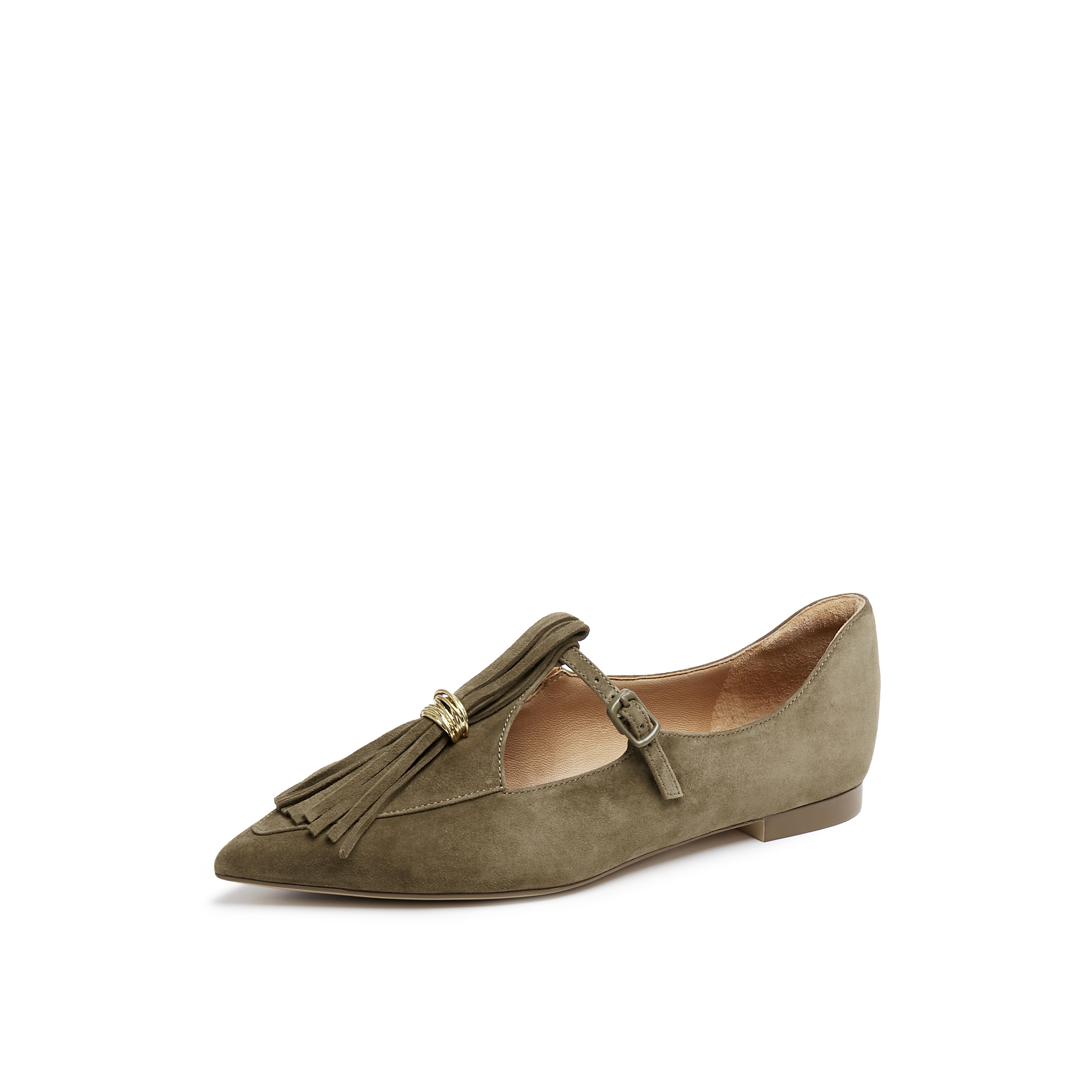 真美诗2025年秋季新款流苏T字带舒适细腻羊绒皮玛丽珍YVV45CA5