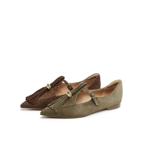 真美诗2025年秋季新款流苏T字带舒适细腻羊绒皮玛丽珍YVV45CA5