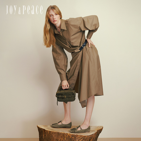 真美诗2025年秋季新款流苏T字带舒适细腻羊绒皮玛丽珍YVV45CA5