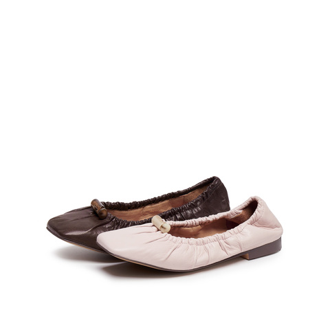 真美诗2025年秋季新款文艺优雅复古褶皱羊皮芭蕾舞鞋JR262CQ5