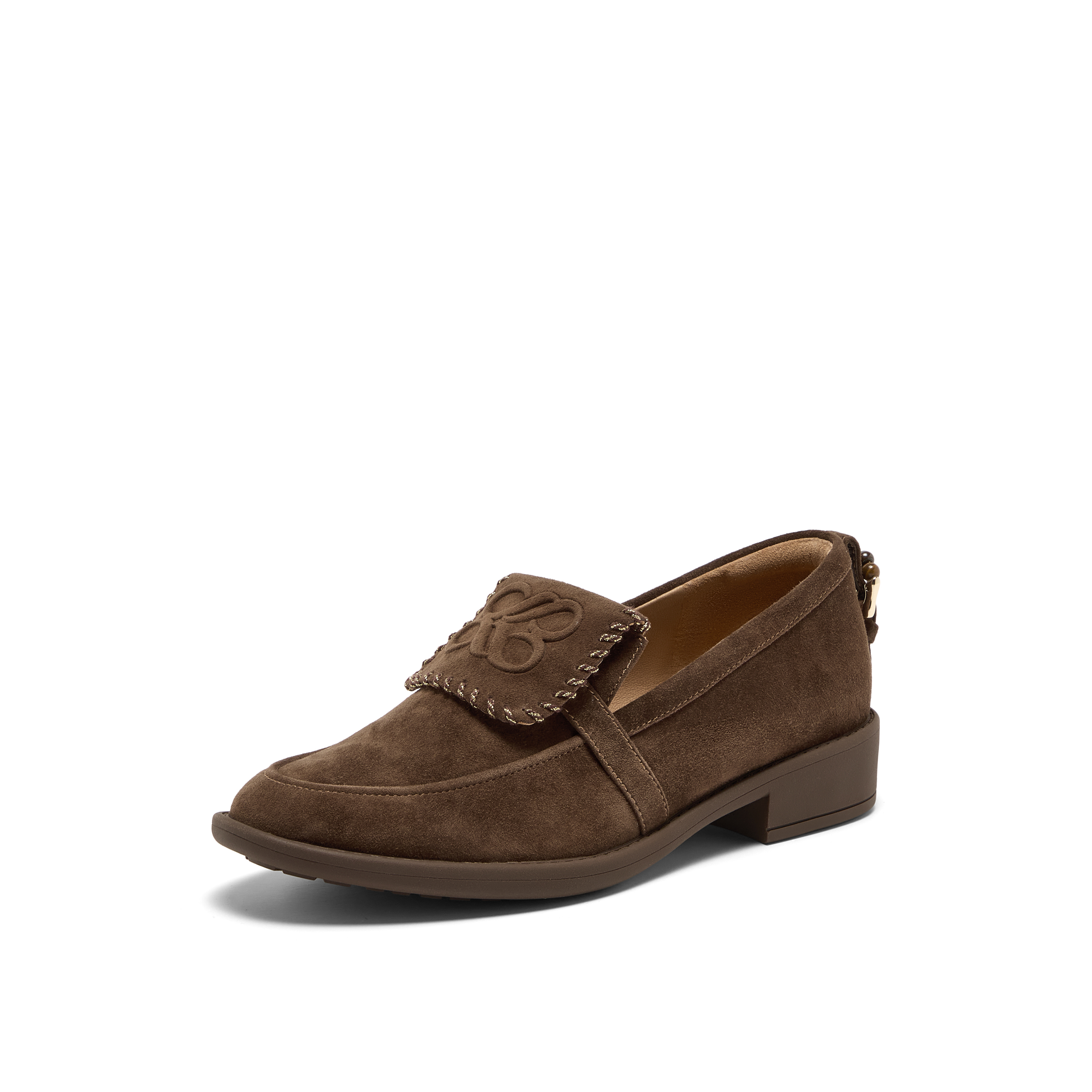 真美诗2025年秋季新款复古舒适翻盖穿绳羊绒乐福鞋女YZK06CA5