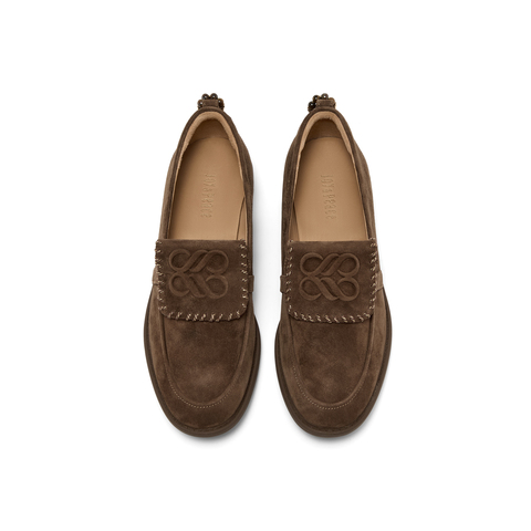 真美诗2025年秋季新款复古舒适翻盖穿绳羊绒乐福鞋女YZK06CA5