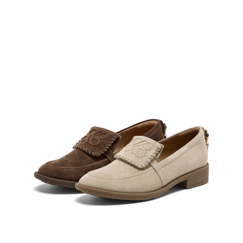 真美诗2025年秋季新款复古舒适翻盖穿绳羊绒乐福鞋女YZK06CA5