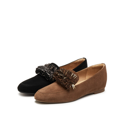 真美诗2025年秋季新款细腻柔软舒适羊皮革乐福鞋女Y1M02CA5