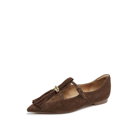 真美诗2025年秋季新款流苏T字带舒适细腻羊绒皮玛丽珍YVV45CA5