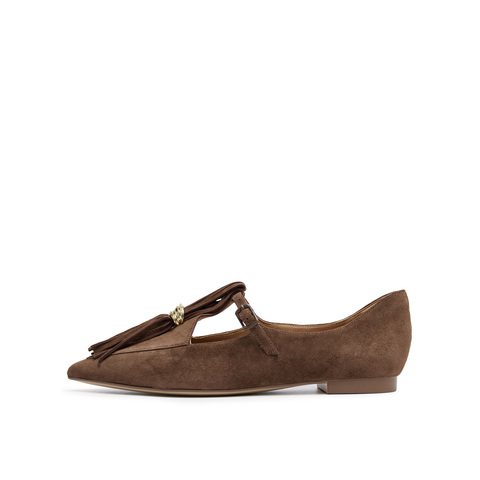 真美诗2025年秋季新款流苏T字带舒适细腻羊绒皮玛丽珍YVV45CA5