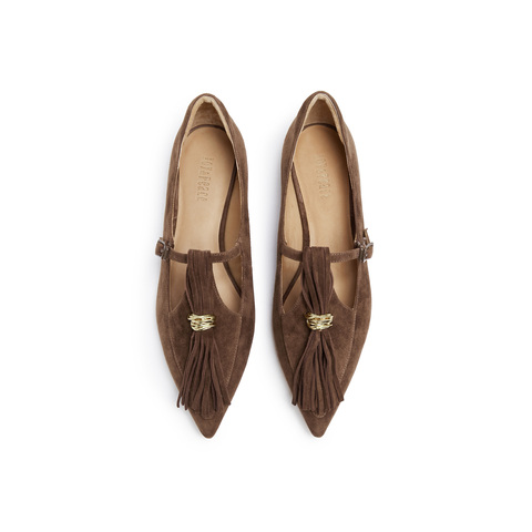 真美诗2025年秋季新款流苏T字带舒适细腻羊绒皮玛丽珍YVV45CA5