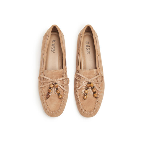 真美诗2025年秋季新款手工感穿绳木质串珠羊绒皮乐福鞋女22181CA5