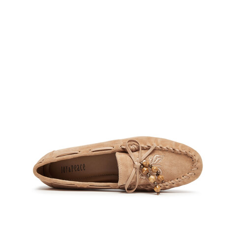 真美诗2025年秋季新款手工感穿绳木质串珠羊绒皮乐福鞋女22181CA5