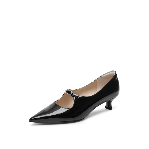 真美诗2025秋季新款金属饰扣经典尖头猫跟鞋女YCQ02CQ5