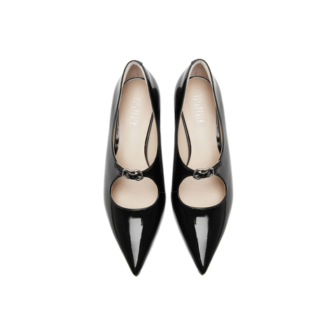 真美诗2025秋季新款金属饰扣经典尖头猫跟鞋女YCQ02CQ5