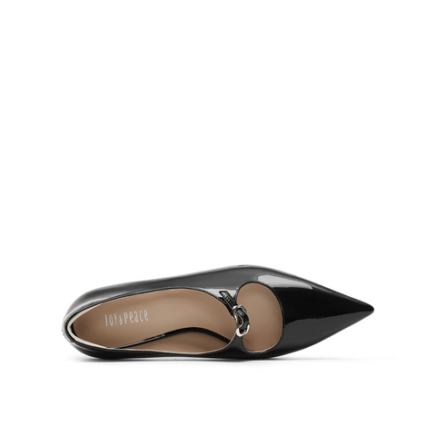 真美诗2025秋季新款金属饰扣经典尖头猫跟鞋女YCQ02CQ5