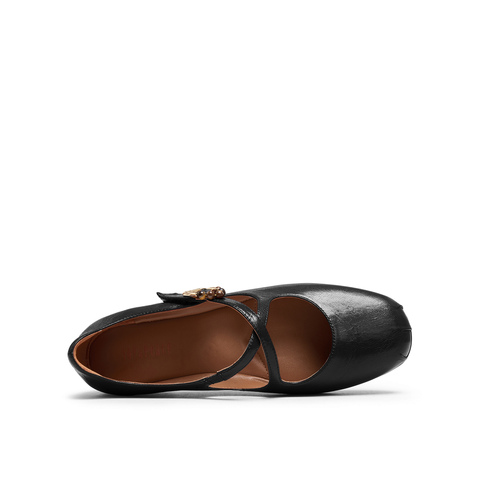 真美诗2025年秋季新款复古法式交叉细带羊皮革玛丽珍女鞋8TZ33CQ5