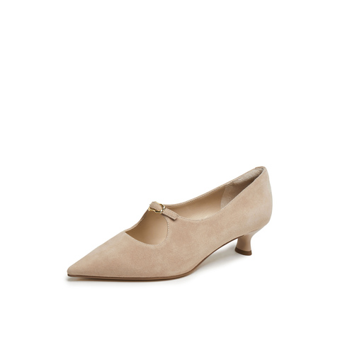 真美诗2025秋季新款金属饰扣经典尖头猫跟鞋女YCQ02CQ5