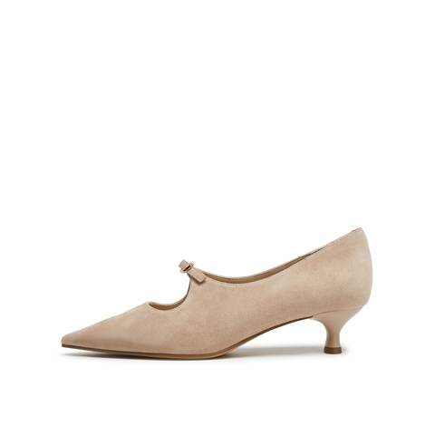 真美诗2025秋季新款金属饰扣经典尖头猫跟鞋女YCQ02CQ5