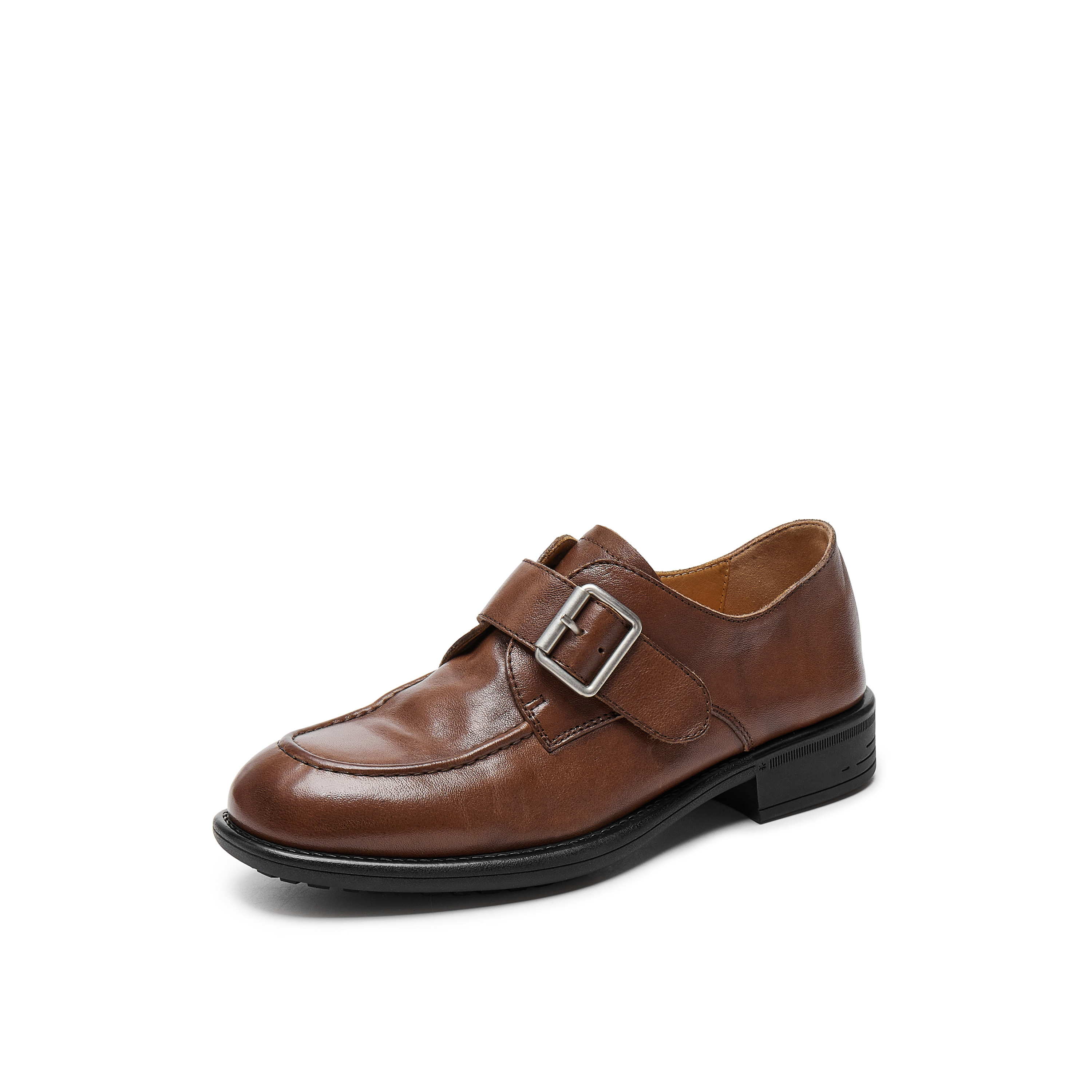 真美诗2025秋季新款水洗牛皮质感小方扣乐福鞋女61913CM5