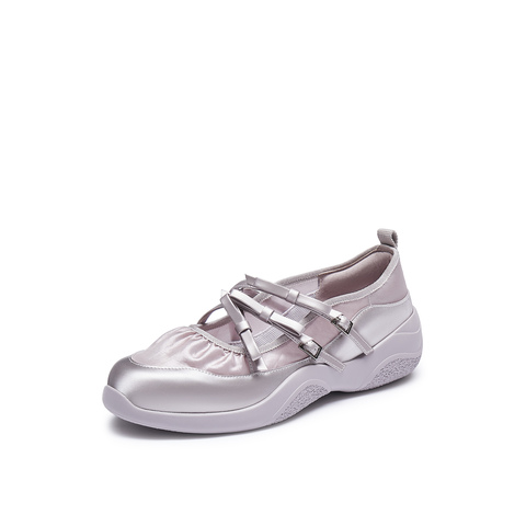 真美诗2025年秋季新款牛皮厚底蝴蝶结时尚芭蕾女鞋22329CQ5