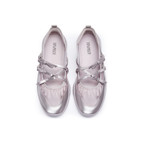 真美诗2025年秋季新款牛皮厚底蝴蝶结时尚芭蕾女鞋22329CQ5