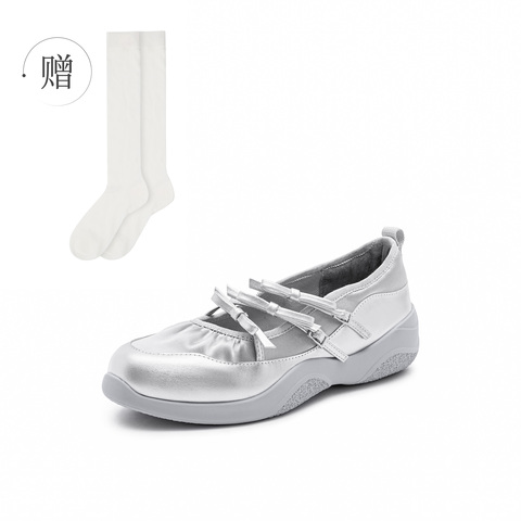 真美诗2025年秋季新款牛皮厚底蝴蝶结时尚芭蕾女鞋22329CQ5