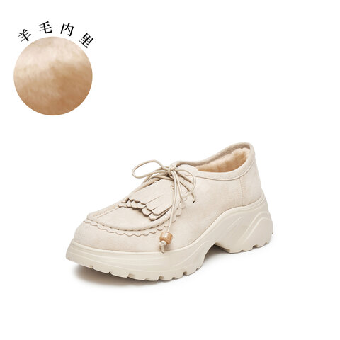 真美诗2025秋季新款细腻羊绒皮休闲一脚蹬厚底袋鼠鞋女YYM30CM5