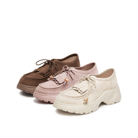 真美诗2025秋季新款细腻羊绒皮休闲一脚蹬厚底袋鼠鞋女YYM30CM5