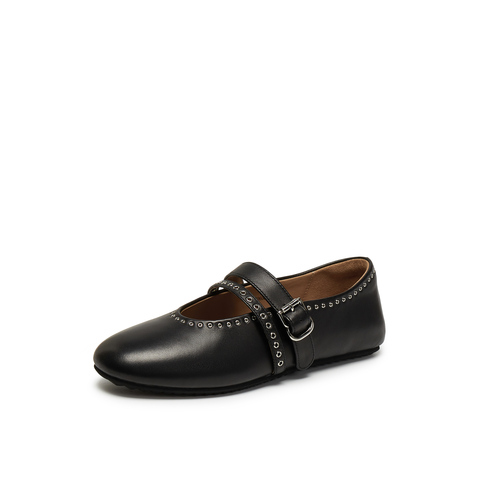 真美诗2025年秋季新款软糯朋克风平底牛皮玛丽珍女鞋80606CQ5