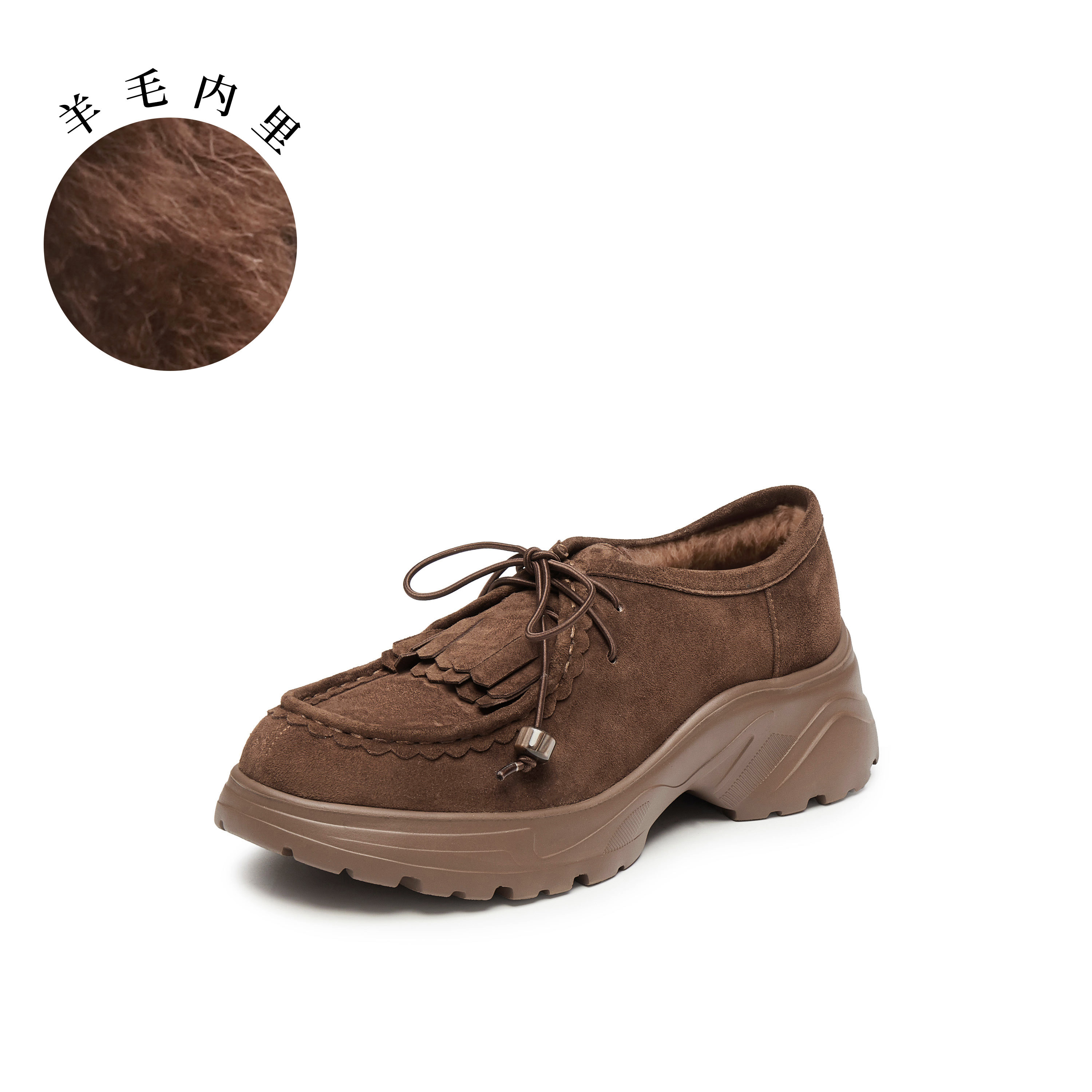 真美诗2025秋季新款细腻羊绒皮休闲一脚蹬厚底袋鼠鞋女YYM30CM5