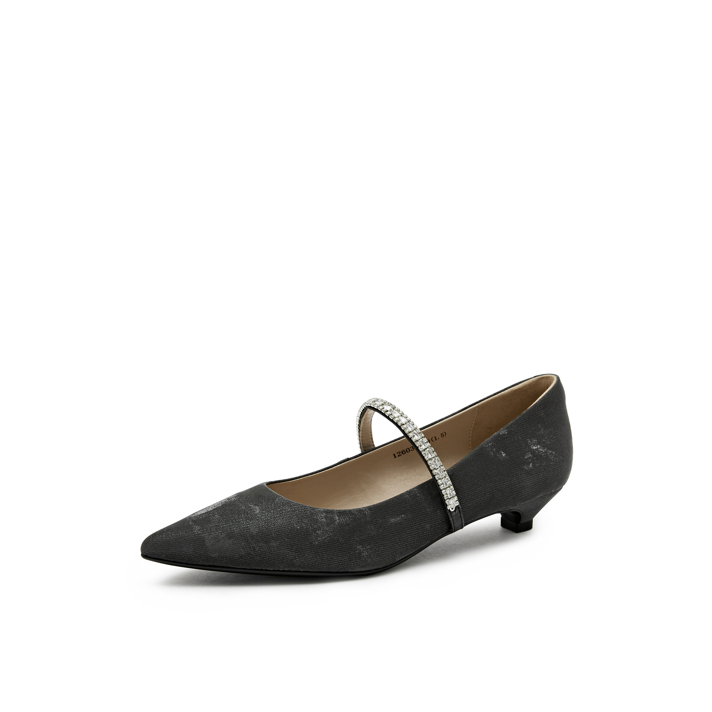 真美诗2025年秋季新款水钻细带装饰牛皮中跟浅口单鞋12603CQ5