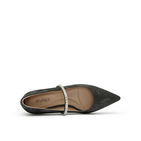 真美诗2025年秋季新款水钻细带装饰牛皮中跟浅口单鞋12603CQ5