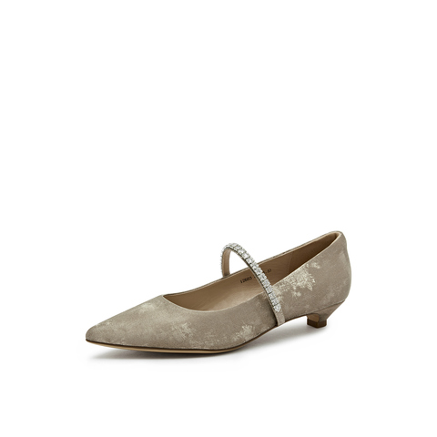 真美诗2025年秋季新款水钻细带装饰牛皮中跟浅口单鞋12603CQ5