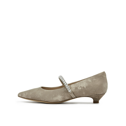 真美诗2025年秋季新款水钻细带装饰牛皮中跟浅口单鞋12603CQ5