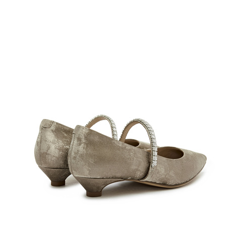 真美诗2025年秋季新款水钻细带装饰牛皮中跟浅口单鞋12603CQ5