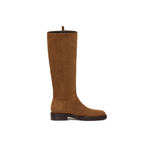 真美诗2025冬季新款柔软牛皮斜切舒适粗跟西部靴女56922DC5