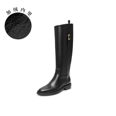 真美诗2025冬季新款柔软牛皮斜切舒适粗跟西部靴女56922DC5