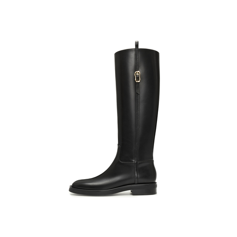 真美诗2025冬季新款柔软牛皮斜切舒适粗跟西部靴女56922DC5