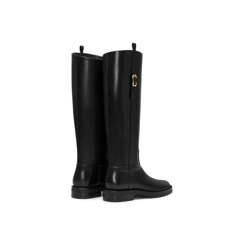 真美诗2025冬季新款柔软牛皮斜切舒适粗跟西部靴女56922DC5