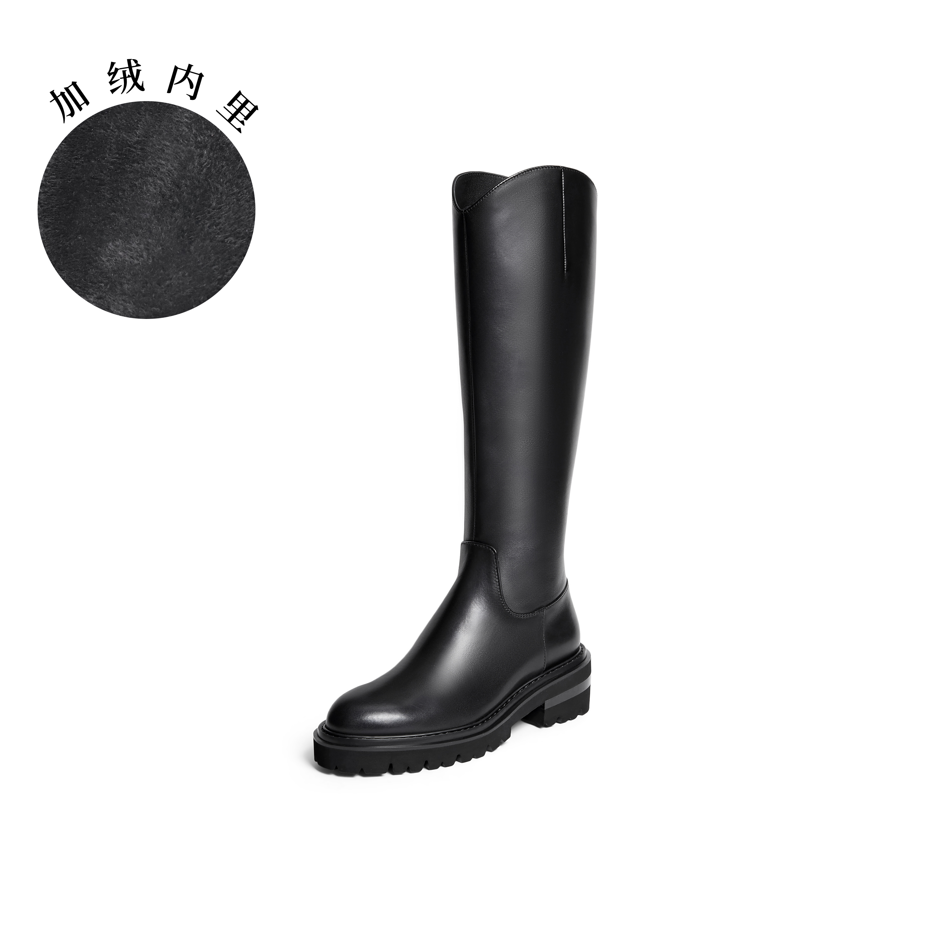 真美诗2025冬季新款商场同款V口牛皮高筒骑士靴YPU57DG5（绒里）